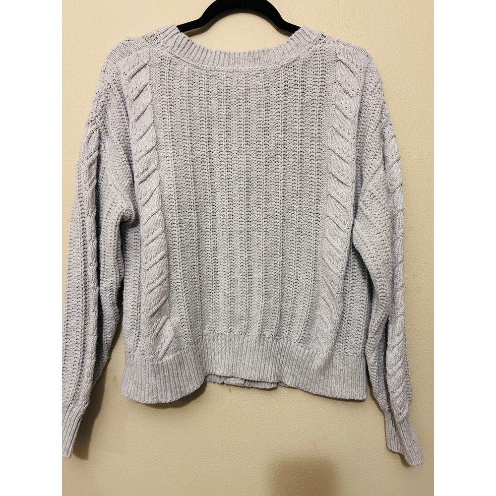 Cupcakes Cashmere Cable Knit Cardigan Women Large Gray  V-Neck Button Front - Picture 9 of 9